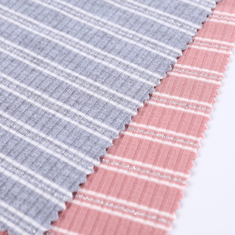 Nice luxurious polyester rayon spandex 4*3 colorful strip fabric fashion rib knit stretch fabric metallic for garment