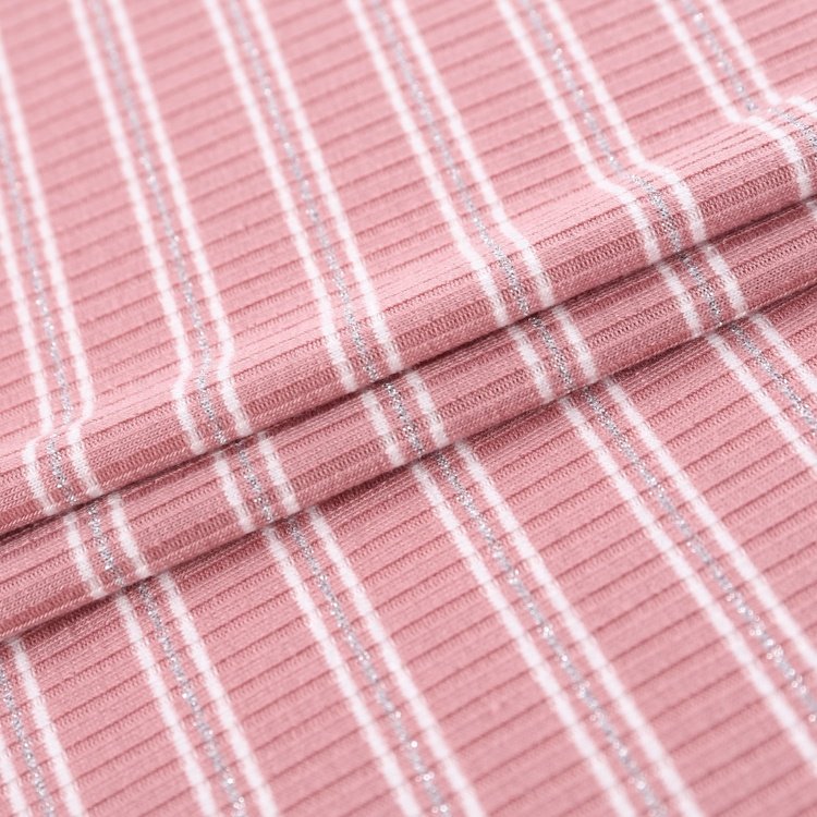 Nice luxurious polyester rayon spandex 4*3 colorful strip fabric fashion rib knit stretch fabric metallic for garment