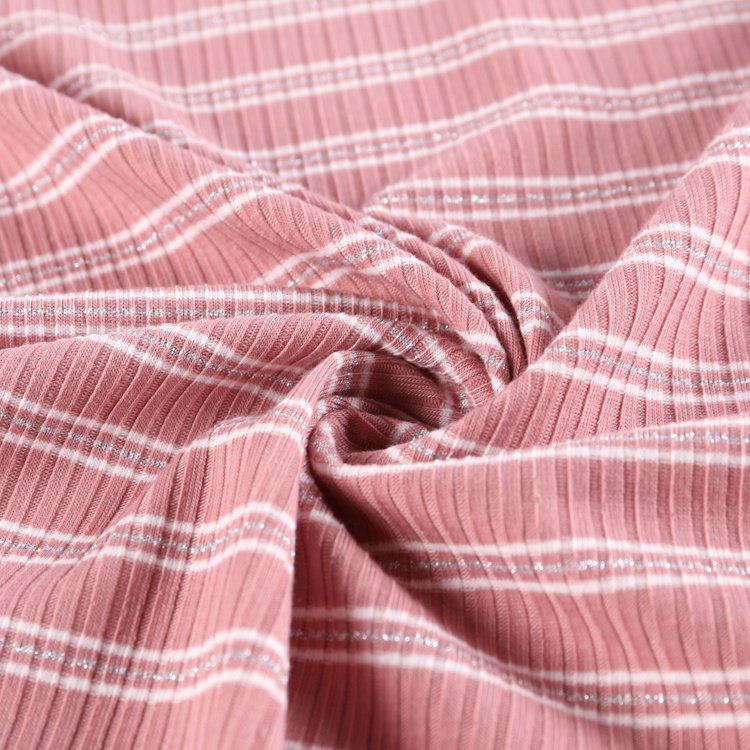 Nice luxurious polyester rayon spandex 4*3 colorful strip fabric fashion rib knit stretch fabric metallic for garment
