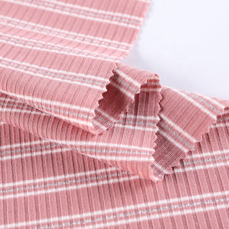 Nice luxurious polyester rayon spandex 4*3 colorful strip fabric fashion rib knit stretch fabric metallic for garment