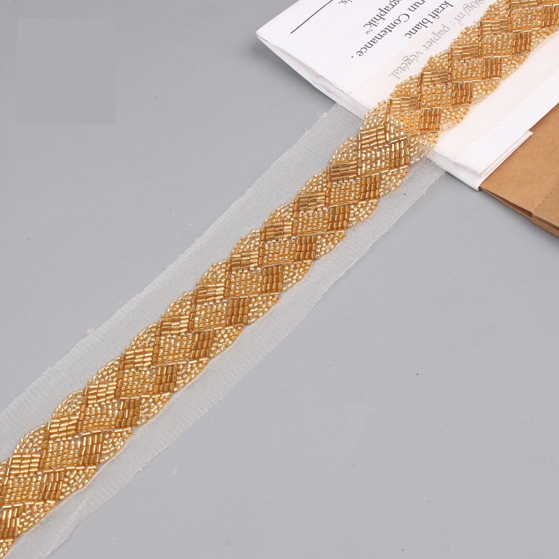White Pearls Beaded Lace Trim Ribbon With Rhinestone Decorate On Bridal Dress Waist For Garment Accessories