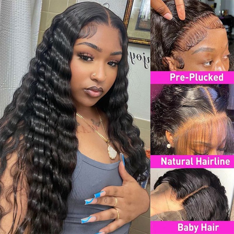 Wigs Factory Wholesale Bulk Sale Indian Raw Virgin Human Hair Deep Wave 13*4 HD Transparent Lace Front Wigs