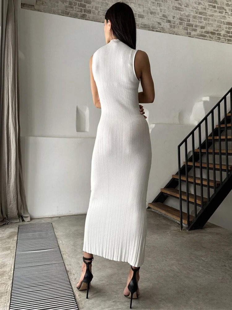 Knitwear manufacturer Custom sleeveless turtleneck sweater knit dress ladies Rib knit Slim Elegant Women Maxi Dress