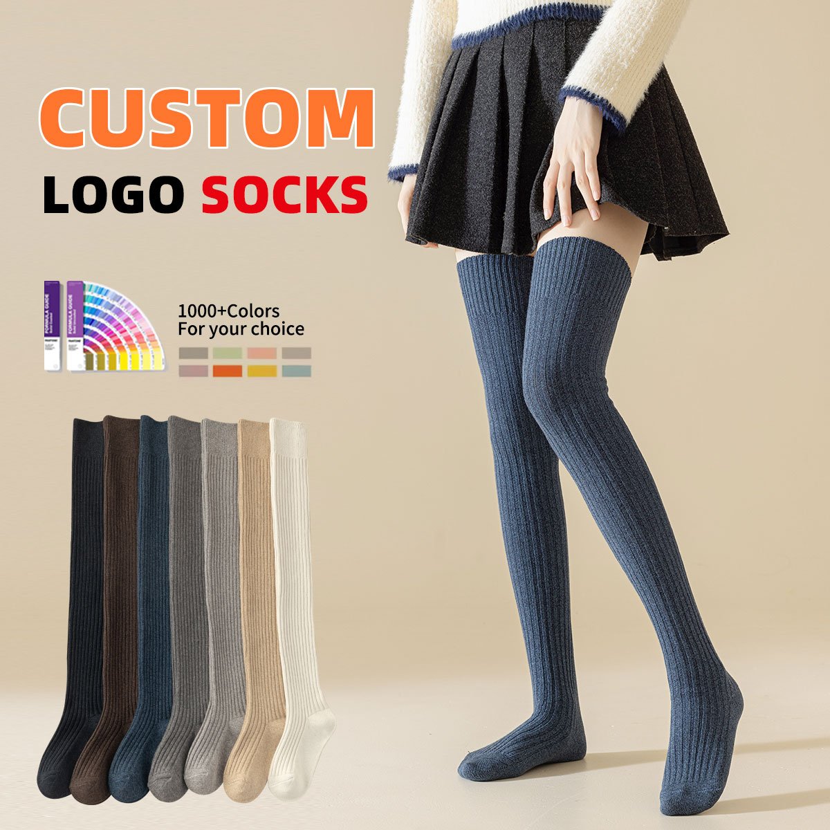 Custom Plus Size Merino Wool Warm Winter Thick Women Over The Knee Socks Thigh High Long Stocking