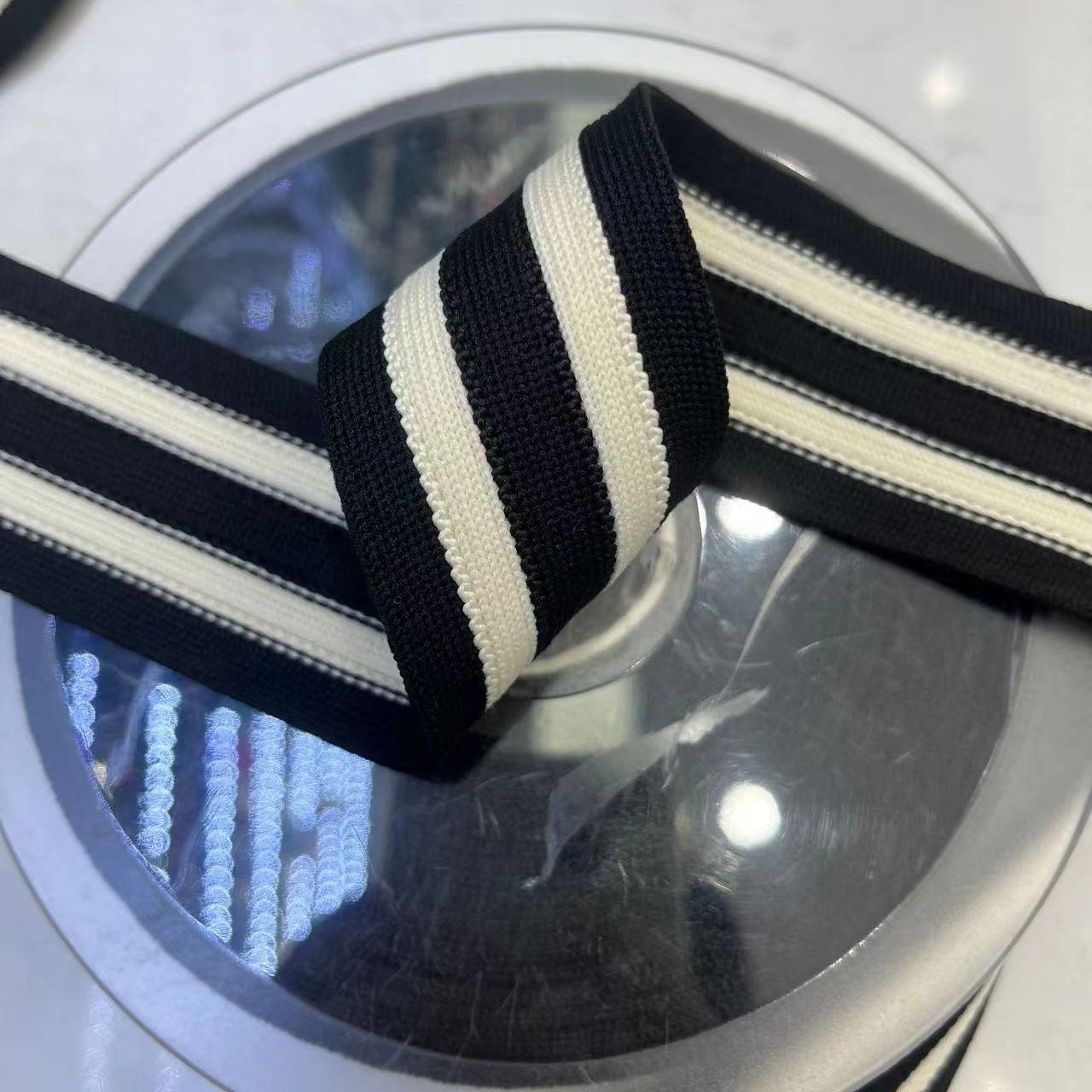 Slight Elasticity New Style In Stock Colored Elastic Tape Knitting rib Striped Webbing for Clothing Decorative