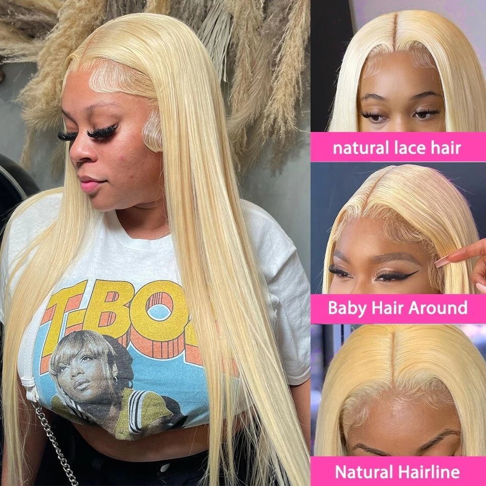 13x4 HD Transparent Swiss Lace Frontal Pre Plucked 180% 200% 250% Straight Wave 613# Blonde Color Wig For European Women