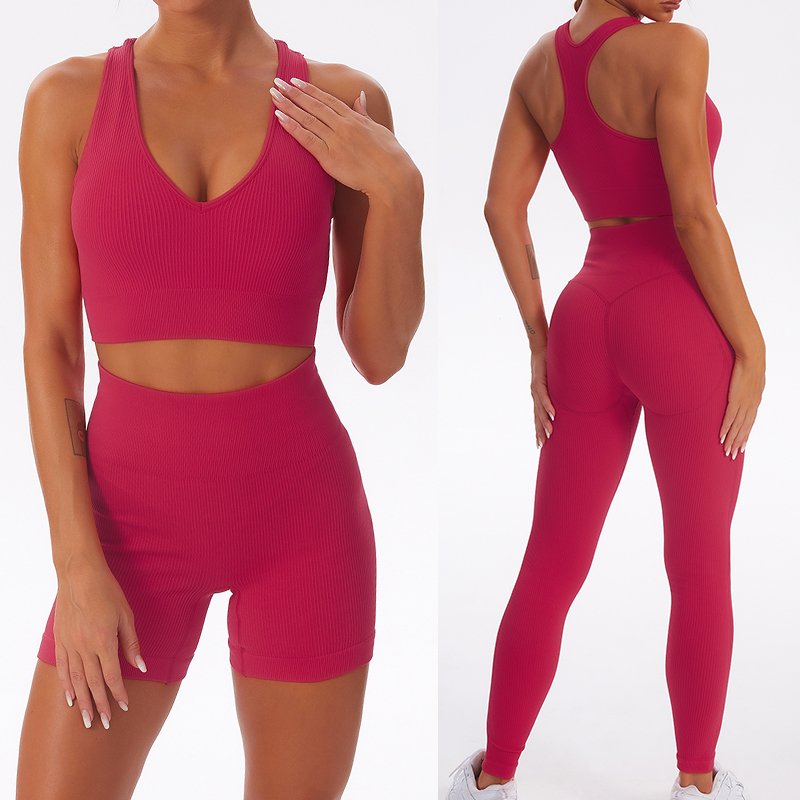 Custom Logo Women Gym Seamless Sports Bra Fitness Leggings Set Workout Gym Wear Soft Stretchy 4 Pieces Ribbed Seamless Yoga Set