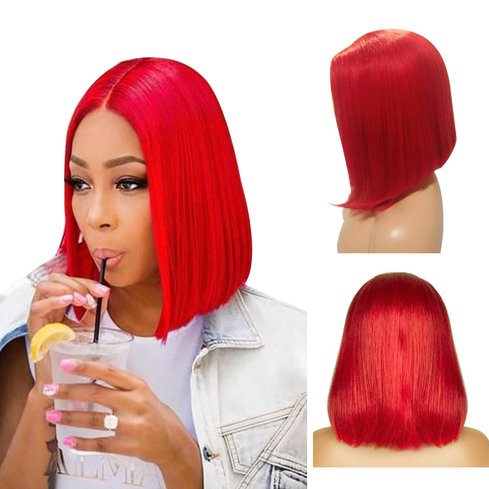 Cheap Virgin Hair wigs Human Hair Lace Frontal Brazilian Wig 1B Pink Red Grey Blue Orange Color Short Bob Wigs For Black Woman