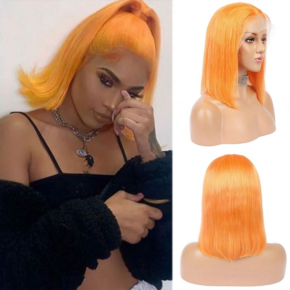 Cheap Virgin Hair wigs Human Hair Lace Frontal Brazilian Wig 1B Pink Red Grey Blue Orange Color Short Bob Wigs For Black Woman