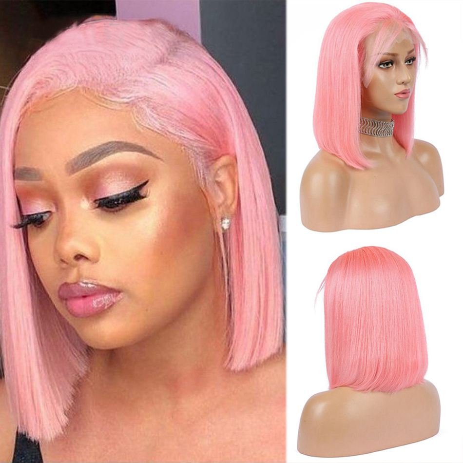 Cheap Virgin Hair wigs Human Hair Lace Frontal Brazilian Wig 1B Pink Red Grey Blue Orange Color Short Bob Wigs For Black Woman