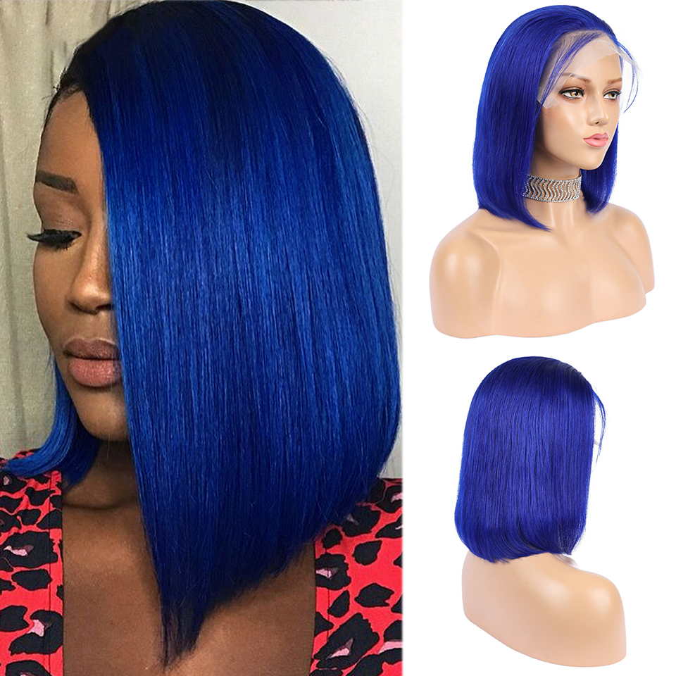 Cheap Virgin Hair wigs Human Hair Lace Frontal Brazilian Wig 1B Pink Red Grey Blue Orange Color Short Bob Wigs For Black Woman