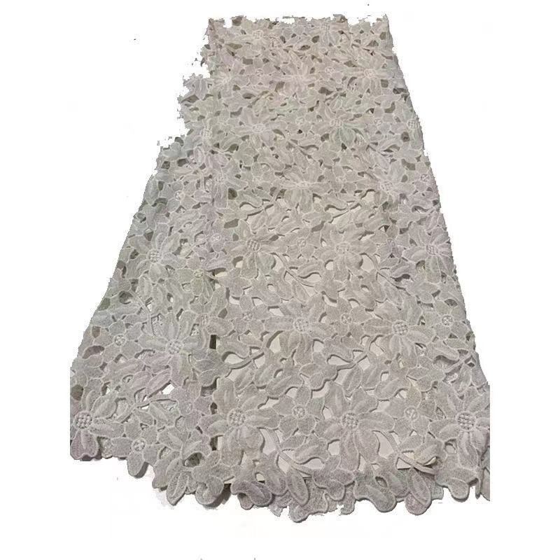 White Guipure Lace African Net Fabrics Nigerian French Fabric Embroidered and Manual Beading for Wedding Dress Embroidery Fabric