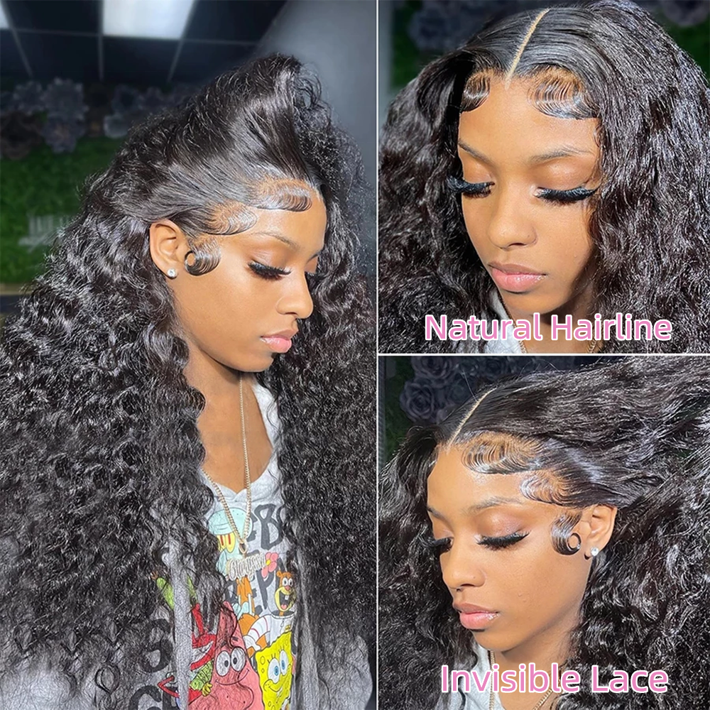 13x4 Natural Hair HD Lace Frontal Wig HD Peruvian 360 Human Hair Wigs For Women GS Deep Curly Virgin Hair HD Lace 360 Lace Wigs