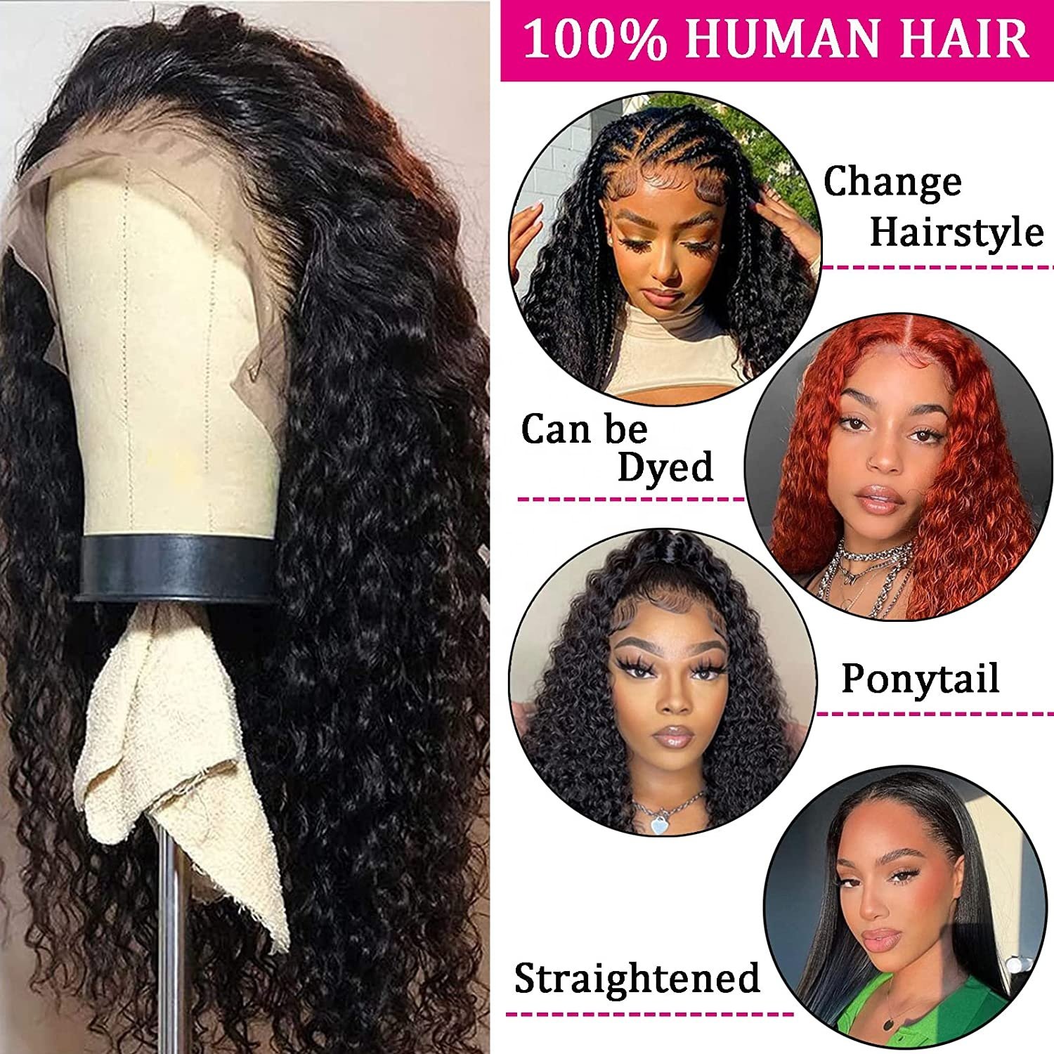 13x4 Natural Hair HD Lace Frontal Wig HD Peruvian 360 Human Hair Wigs For Women GS Deep Curly Virgin Hair HD Lace 360 Lace Wigs