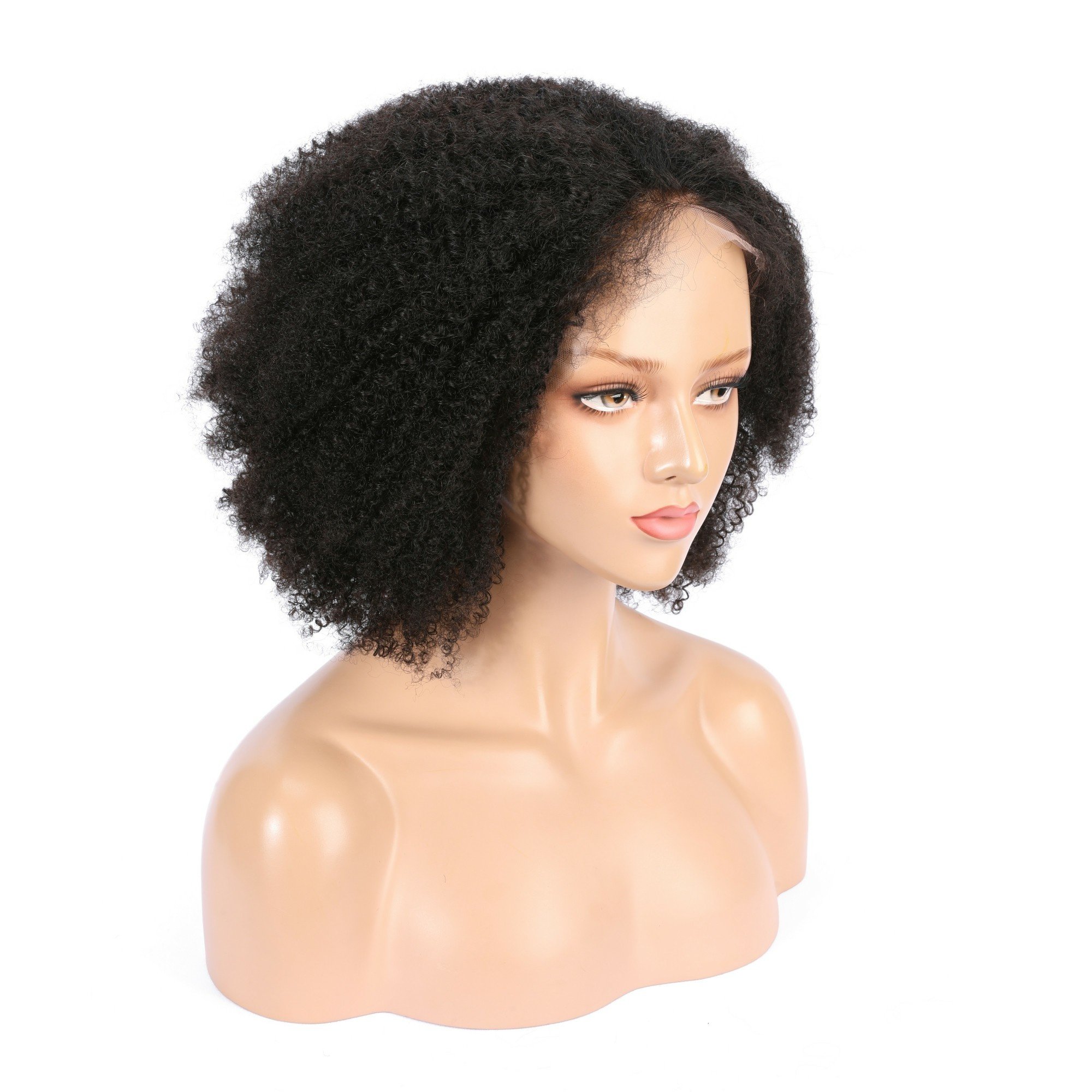 natural black color heavy density 150% afro kinky curly transparent lace front medical wigs for thinning hair loss african lady