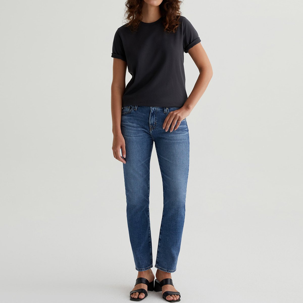 OEM/ODM Custom Dark Grey Women's Classic Crew Neck Tee - 1X1 Rib Neckband, Premium Knit, 100% Cotton, S&Z-Twist Yarns