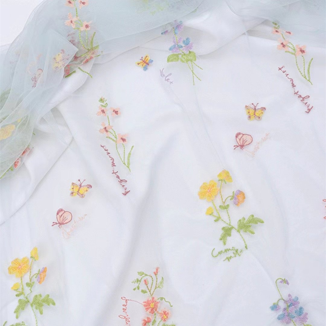 Elegant 100% Polyester Mesh 3D Floral tulle Embroidery fabric Dress Women's Curtain Lace fabric