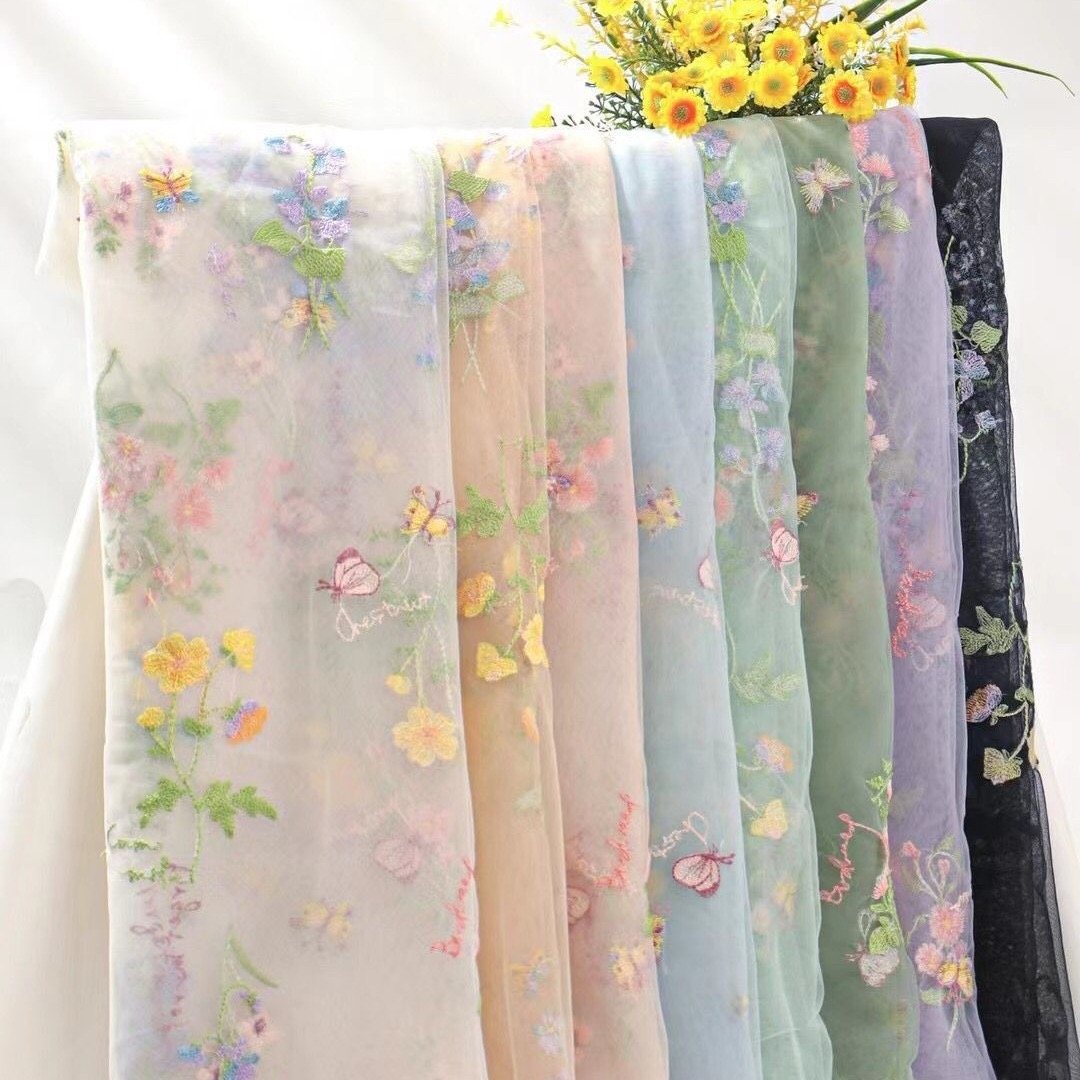 Elegant 100% Polyester Mesh 3D Floral tulle Embroidery fabric Dress Women's Curtain Lace fabric