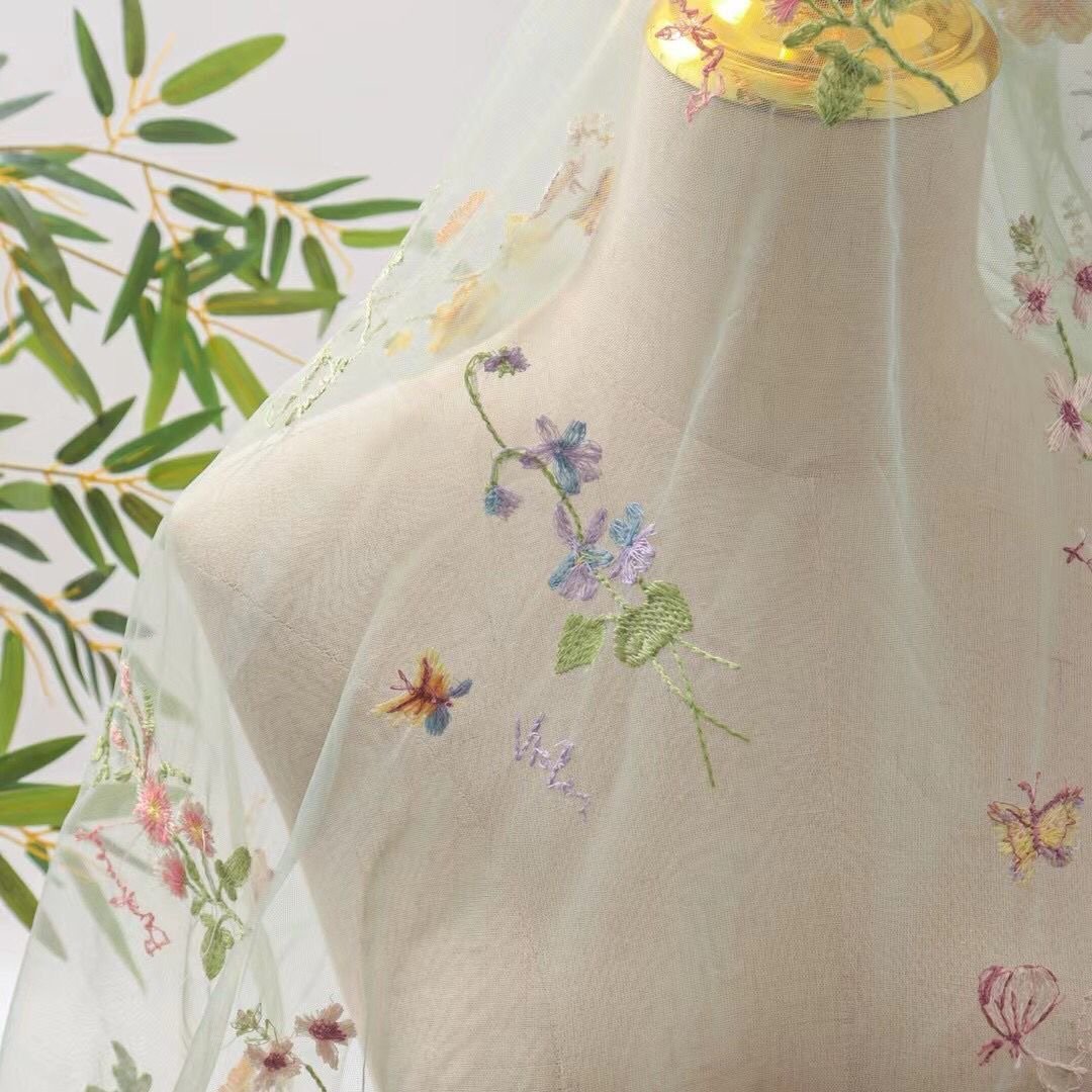 Elegant 100% Polyester Mesh 3D Floral tulle Embroidery fabric Dress Women's Curtain Lace fabric