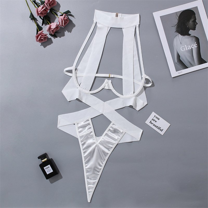 2023 Summer Halter Hollow Out Teddies Underwear Mesh Underwire Women Lace Sexy Lingerie Bodysuit