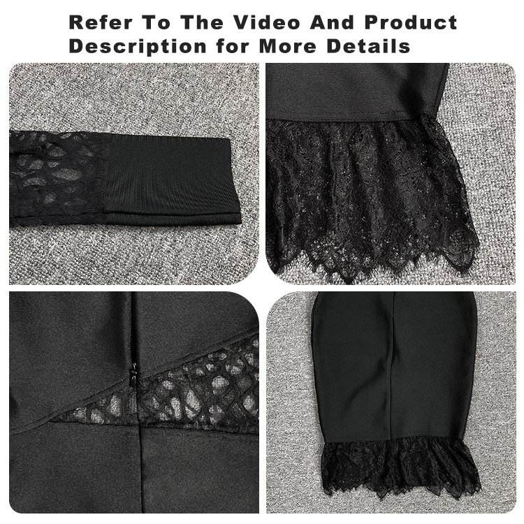 Lady New Lace Bandage Sloping One Shoulder Long Sleeve Sexy Black Short Evening Dresses 2024