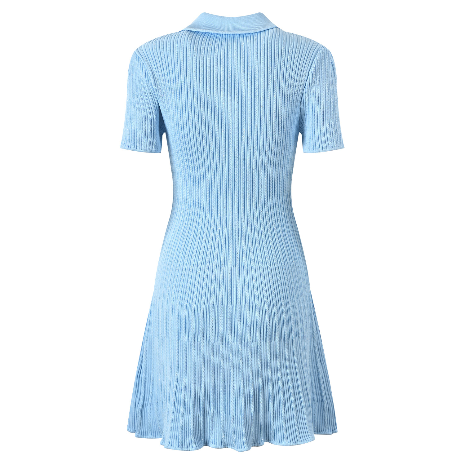 New style stretchy slim-fit misty blue ribbed diamond button collar knit dress with short skirt