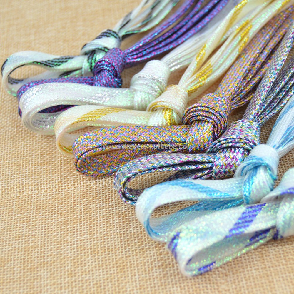 Various Colors 90cm,110cm,130cm Custom Shoe Laces Accessories Shiny Plastic Tip Glitter Metallic Flat Shoe Laces