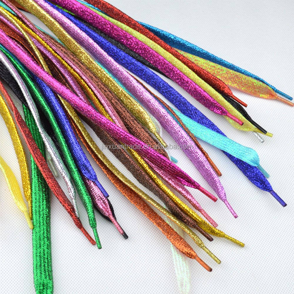 Various Colors 90cm,110cm,130cm Custom Shoe Laces Accessories Shiny Plastic Tip Glitter Metallic Flat Shoe Laces