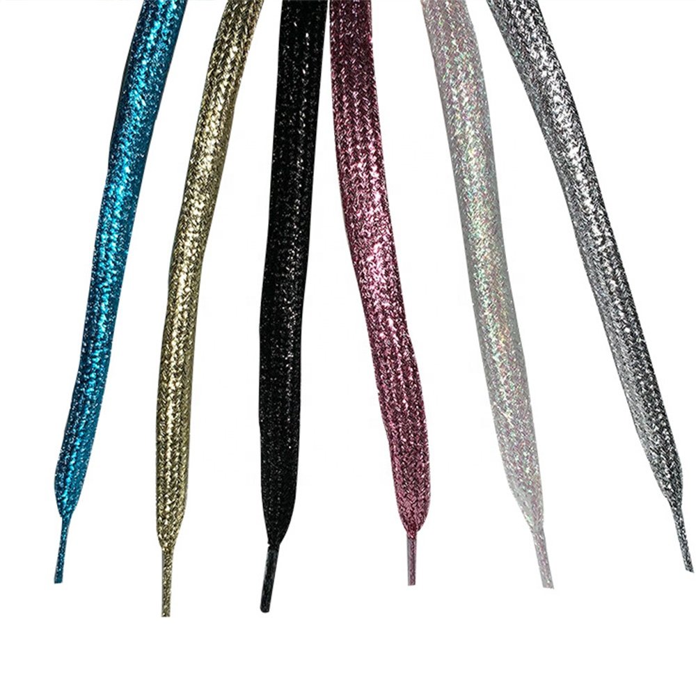 Various Colors 90cm,110cm,130cm Custom Shoe Laces Accessories Shiny Plastic Tip Glitter Metallic Flat Shoe Laces