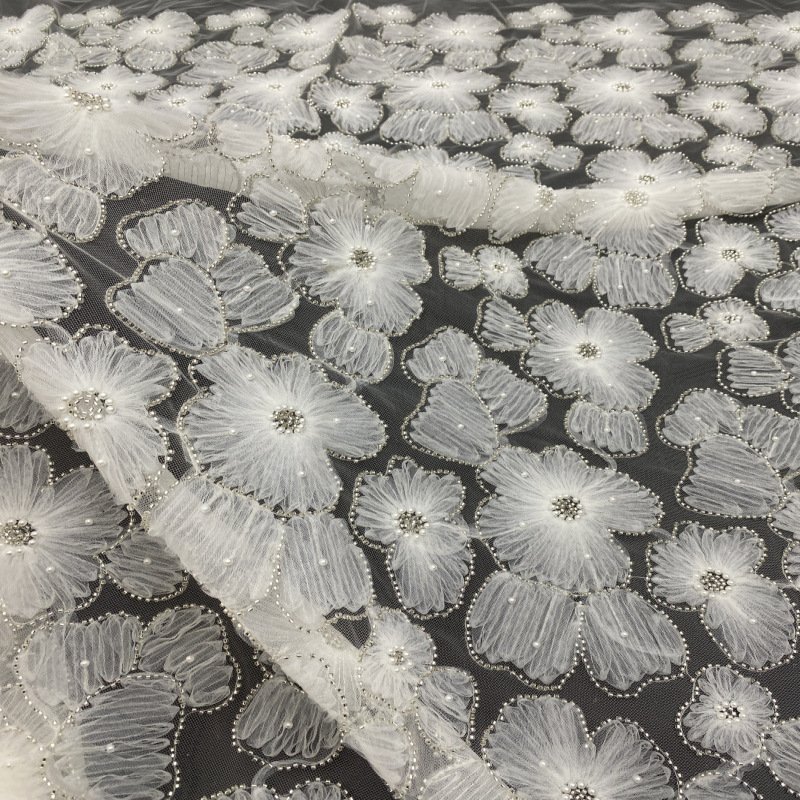 120cm width Wedding Party Dress Embroidery White Tulle Chantilly Lace Bridal Dress Making Fabric Eyelash Floral Lace Textile