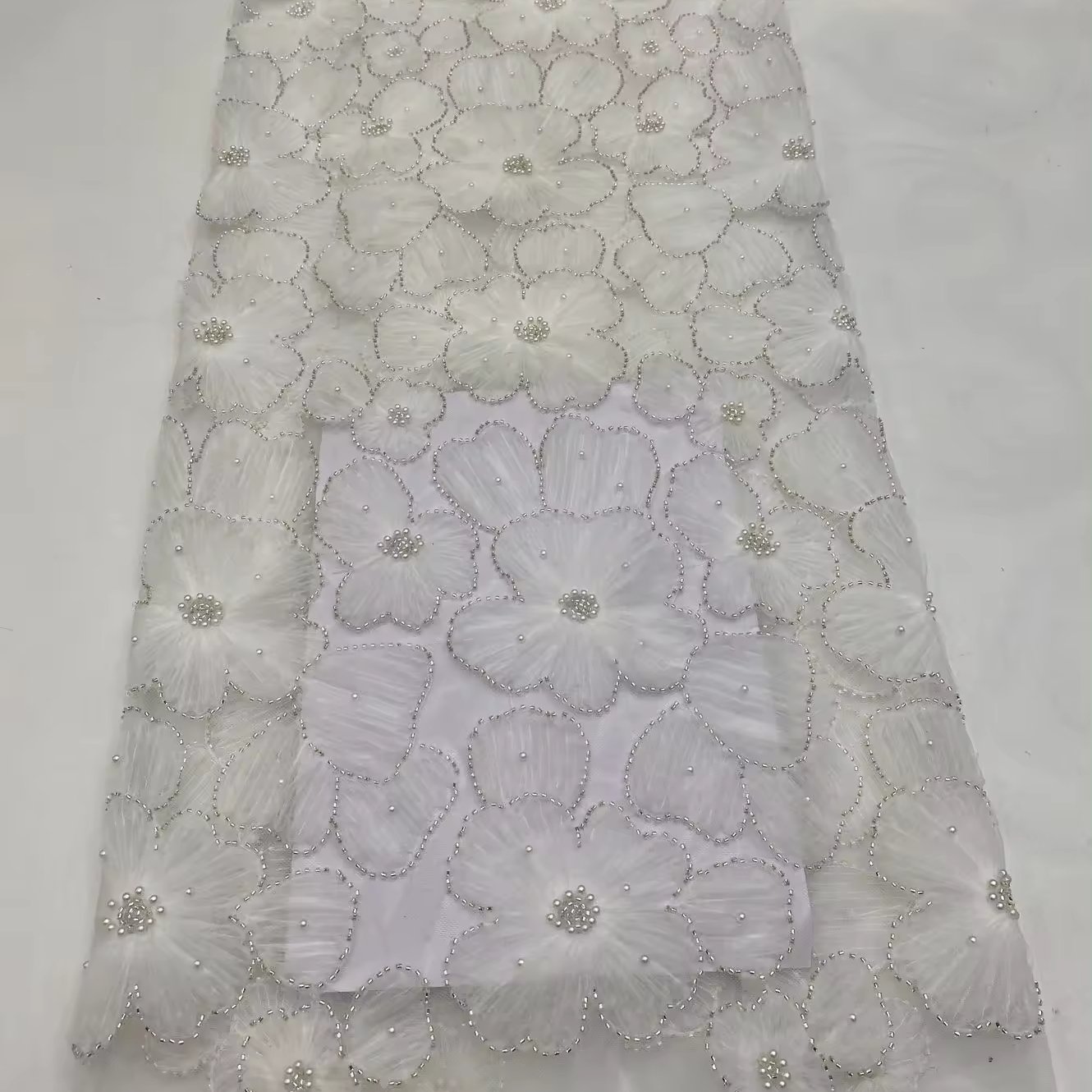 120cm width Wedding Party Dress Embroidery White Tulle Chantilly Lace Bridal Dress Making Fabric Eyelash Floral Lace Textile