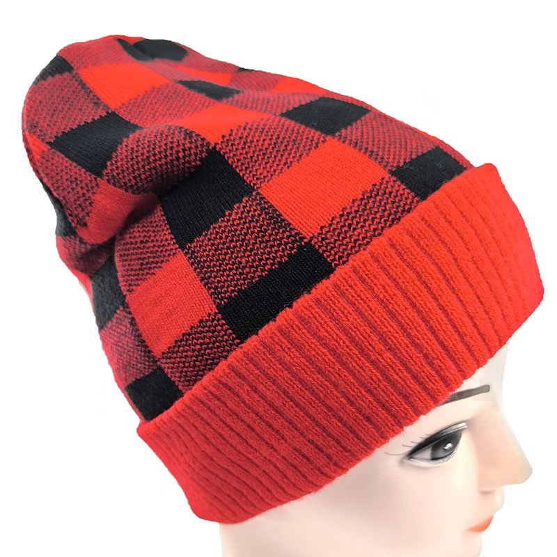 Luxury Designer Y2K Heavy knit Beanie Manufacturer Ribbed Cuff Black White Blaze Orange Checkered Customised Unisex Winter Hat