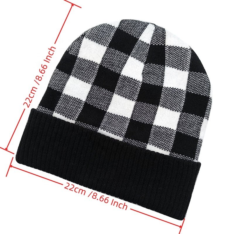 Luxury Designer Y2K Heavy knit Beanie Manufacturer Ribbed Cuff Black White Blaze Orange Checkered Customised Unisex Winter Hat