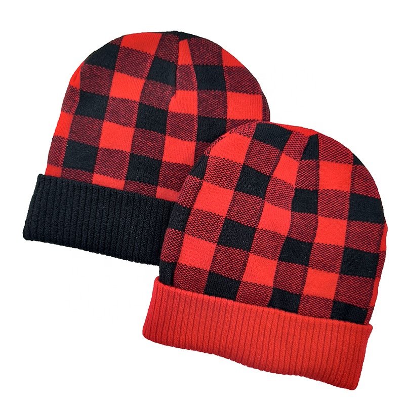 Luxury Designer Y2K Heavy knit Beanie Manufacturer Ribbed Cuff Black White Blaze Orange Checkered Customised Unisex Winter Hat