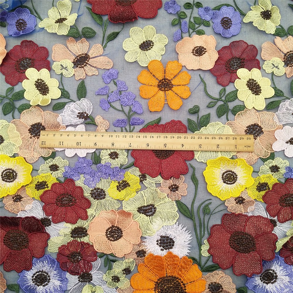 Tulle Wedding Dress Net Custom Wholesale Design Bridal Embroidery Floral Applique Mesh 3D Flower Lace Fabric Men Mesh Sewing
