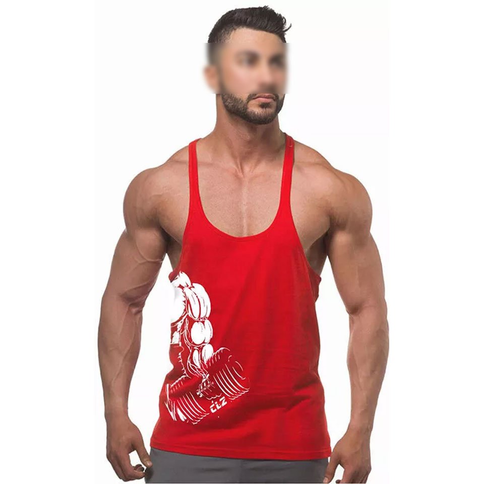 Men's Bodybuilding Stringer Tank Top Y-Back Gym Singlet Fitness Workout Training vest with customize printed logo