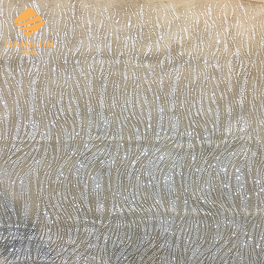 3D Beaded lace fabric for wedding Embroidered sequin lace evening dress champagne Fabric embroidered lace tulle fabric