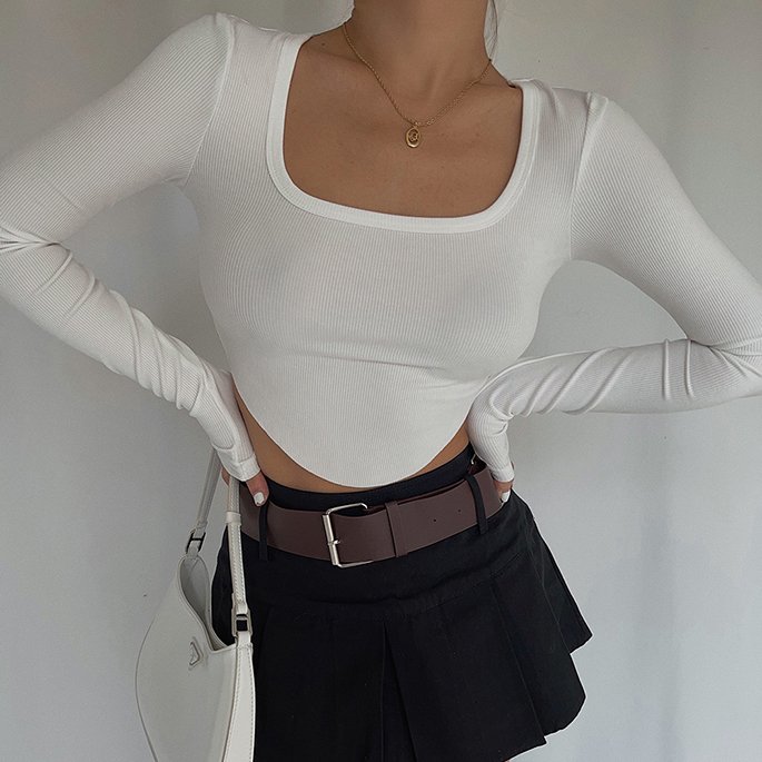 Crop Top Women Ribbed T-shirts T Shirt Wholesale Basic Long Sleeve Cropped 100% Cotton for Women Short Knitted Colour Chart