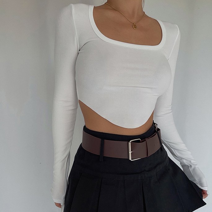 Crop Top Women Ribbed T-shirts T Shirt Wholesale Basic Long Sleeve Cropped 100% Cotton for Women Short Knitted Colour Chart