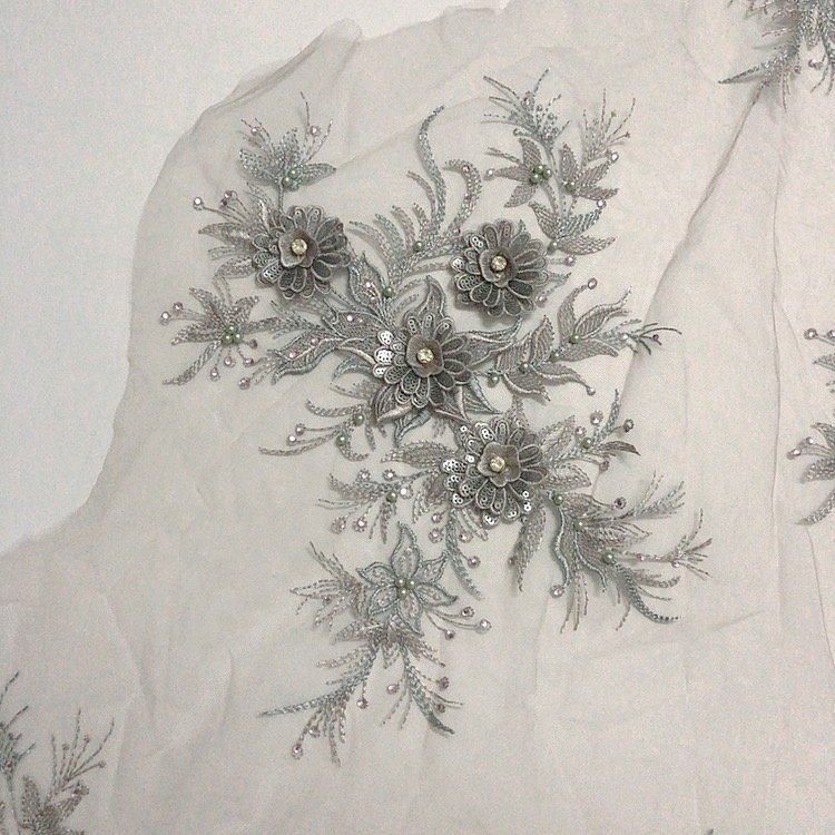 Stoned 3d flower multicolored floral lace applique embroidered fabric LT2379A