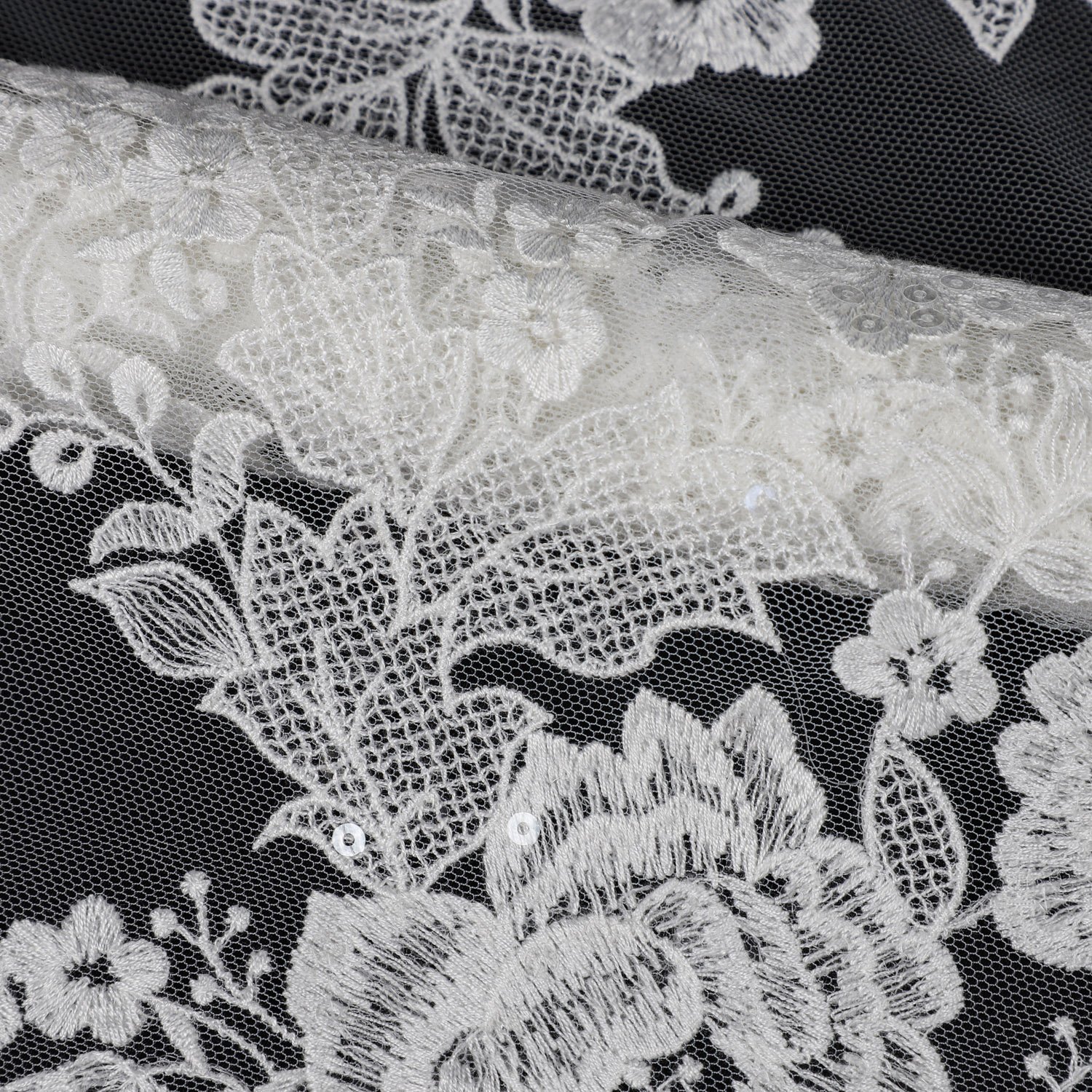 New elegant flower pattern beautiful cotton plain flat embroidery threads with soft tulle lace fabric