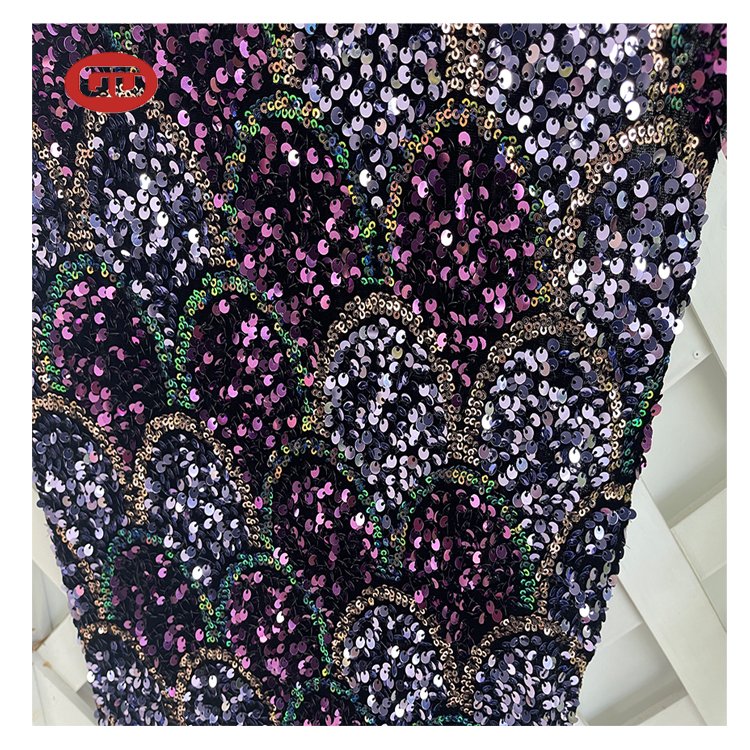 Factory manufacturer beautiful african embroidery with sequins velvet sequin lace fabric for women party dress
