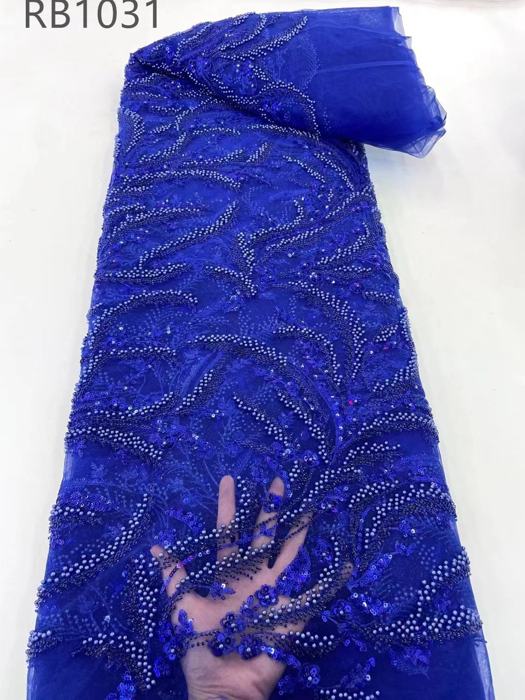 2024 Luxury Embroidery sequin beaded wedding dress lace fabric material White sequin beaded Bridal evening party lace fabrics