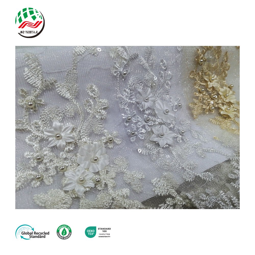 3D Flower Luxury Embroidery Mesh Tulle Swiss Voile Lace Fabric for Wedding Party Dress Evening Dress