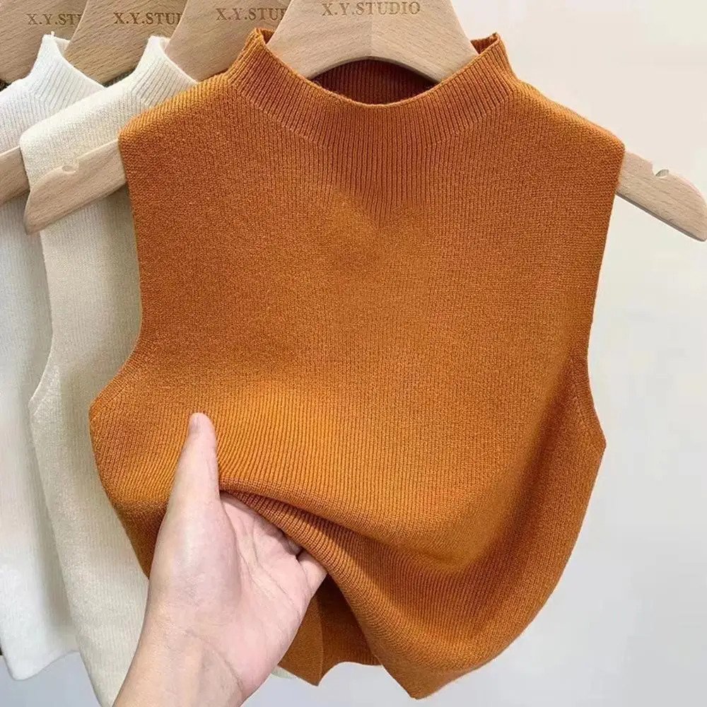 Summer Knitted Tank Tops women Crop Tops Girls Casual sport Vest Camisole Off Shoulder Green high Neck Ribbed women's Tank Top