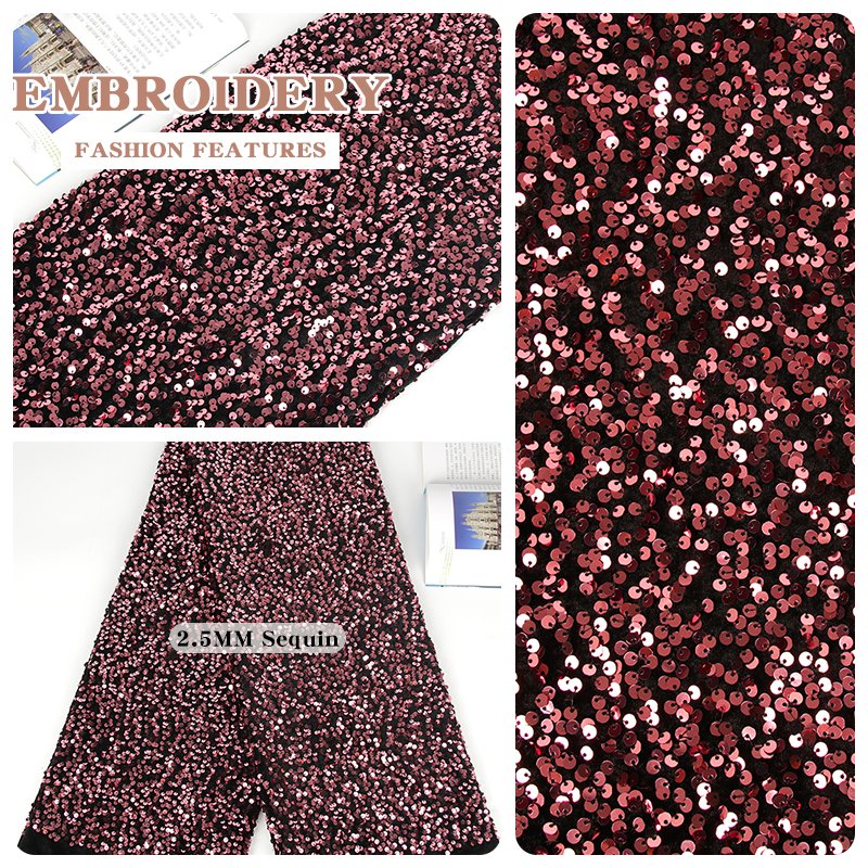 Special price Most Popular nylon sequin embroidery fabric velvet three-dimensional sequin embroidery for winter dresses material
