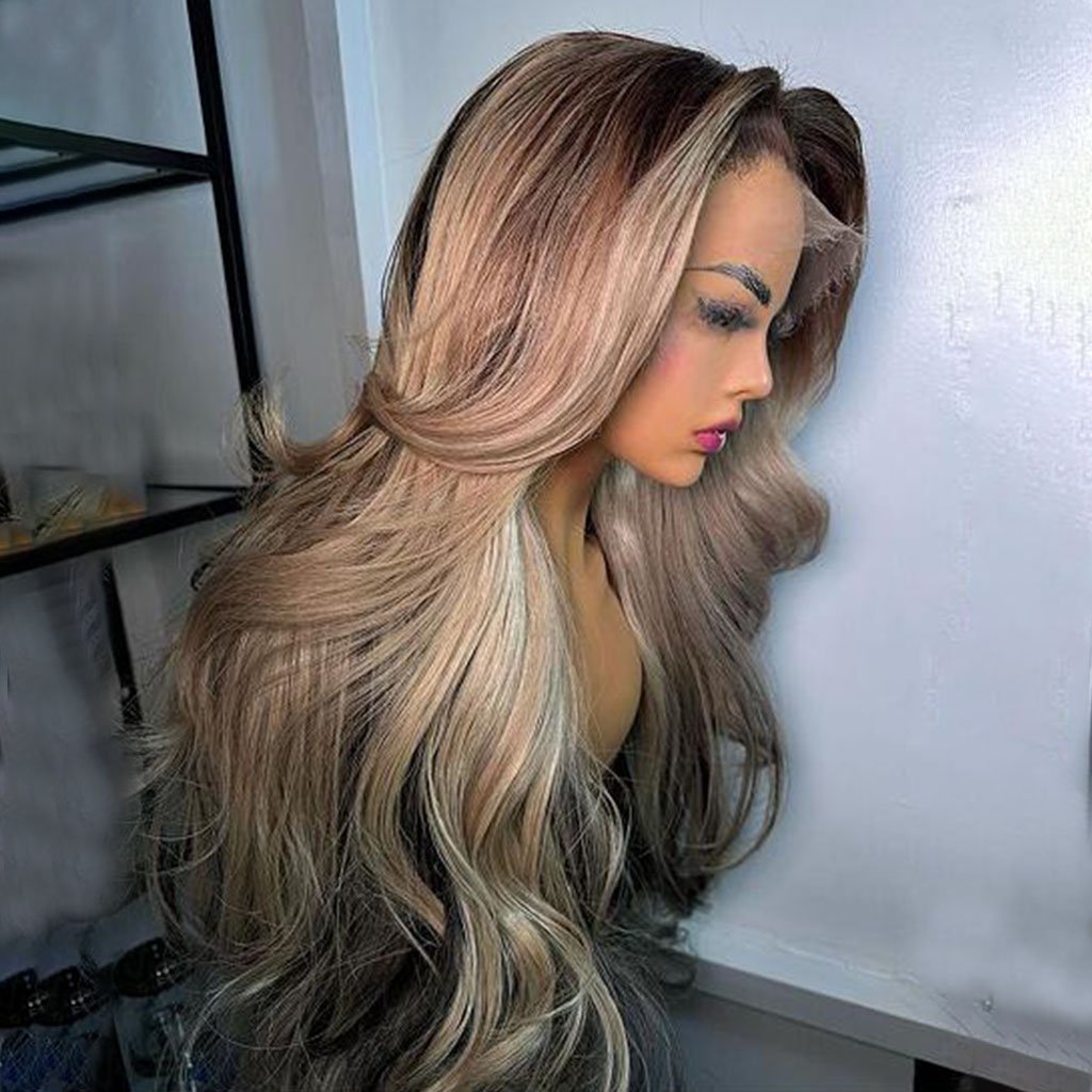 Blonde Highlight Lace Glueless Wigs Human Hair Natural Body Wave Wigs Pre Plucked Brazilian Virgin Hair Lace Front Wig For Women