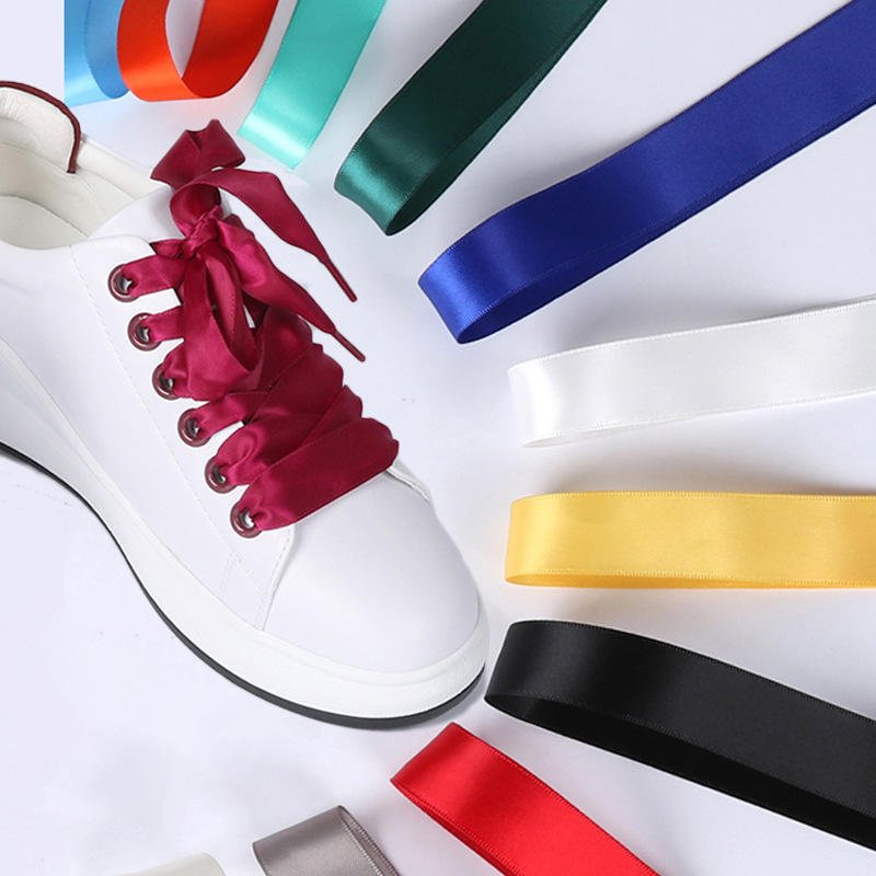 Factory wholesale cheap Silk Ribbon Shoelaces Custom length Shoe Laces for Sports shoes Flat Shoe Sneakers Decoration