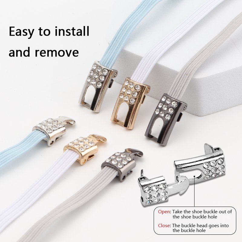 Fashion Flat Shoelaces Without Ties Elastic Shoe Laces For Sneakers Diamond Cross Metal Locks Lazy Shoes Lace Accessories