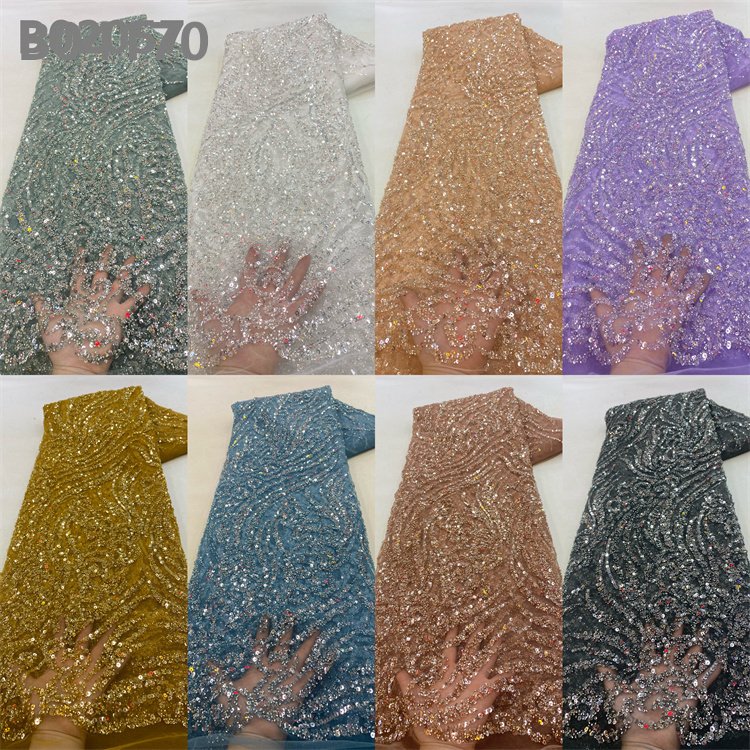 Black Beaded Tulle Lace Fabric Highend Embroidery Sequins Lace Glitter Beads Embellished Fabric